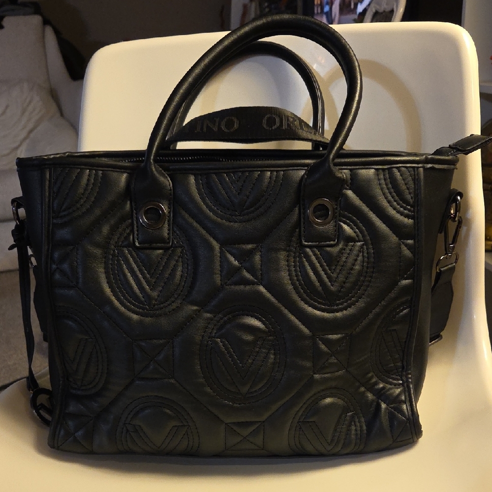 Valentino Orlandi Black Quilted Tote Handbag